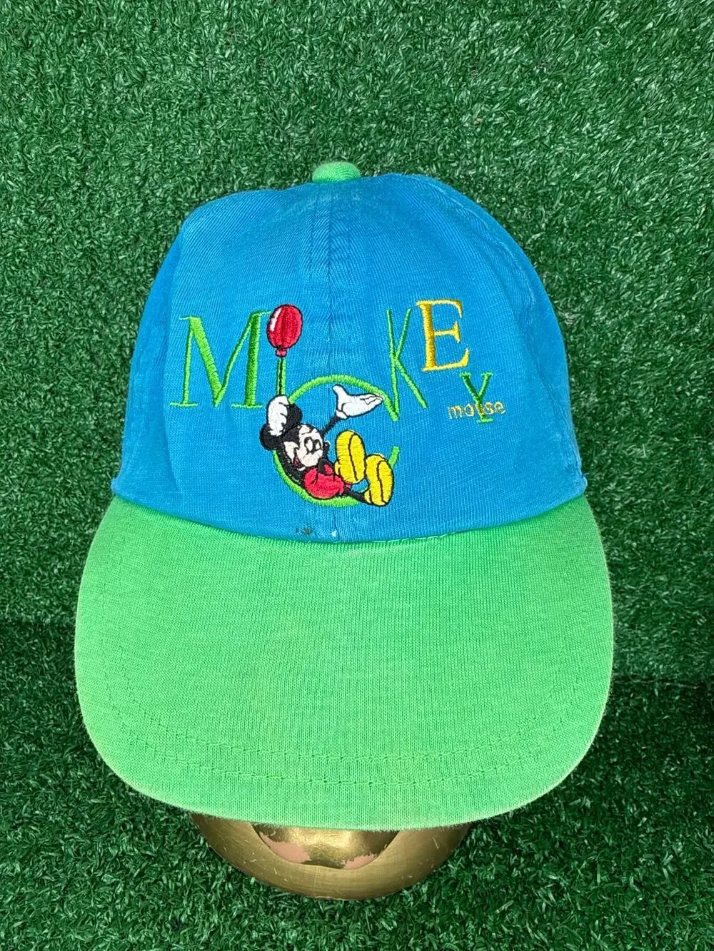 Vintage 90s Disney Mickey Mouse Snapback Hat Blue Green Embroidered Colorful Cap
